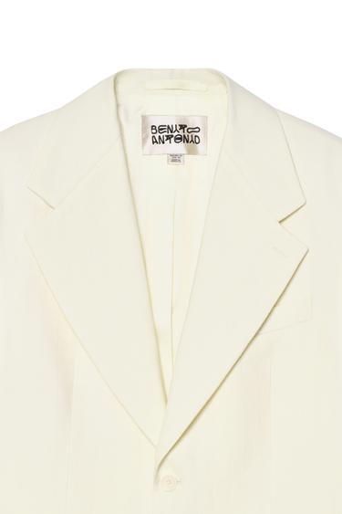 OVERSIZE HERRINGBONE LINEN WOOL SUIT BLAZER - Ecru by Zara - Image 4
