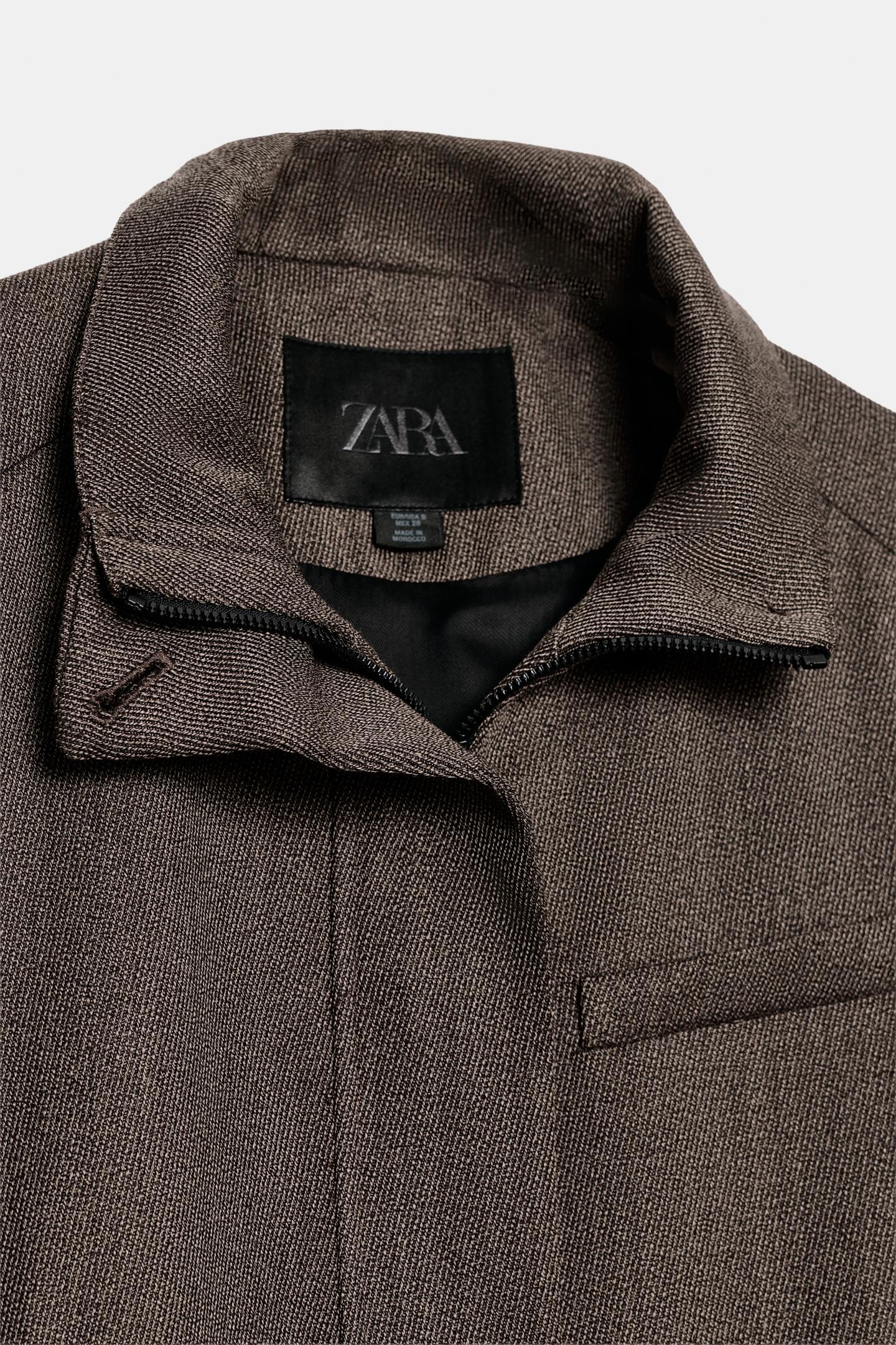 Женская куртка Zara Wool-Blend Jacket ZW Collection, цвет: Коричневый меланжевый — фото 9