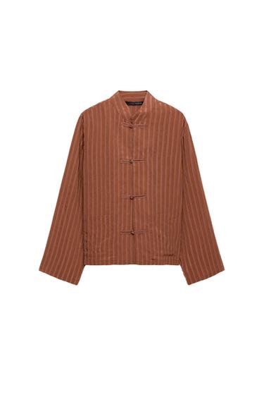 CAMISA RAYAS ALAMARES ZW COLLECTION - Naranja quemado de Zara