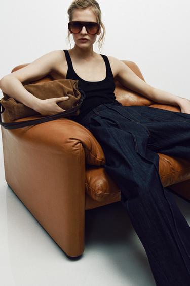 LONG LEATHER BUCKET BAG - SAND/BROWN by Zara - Image 0