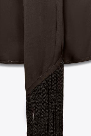 SATIN TOP WITH FRINGING - Brown by Zara - Image 7