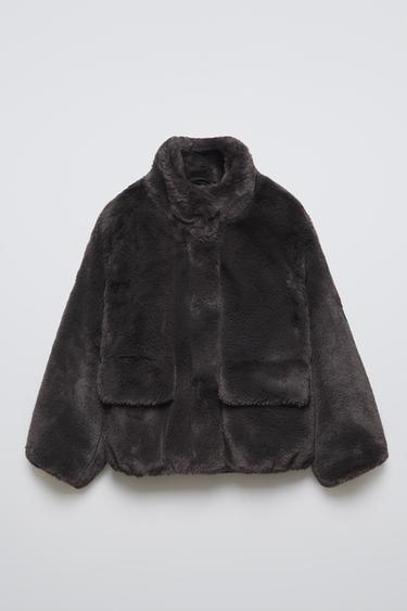 Zara FAUX FUR JACKET - Anthracite grey
