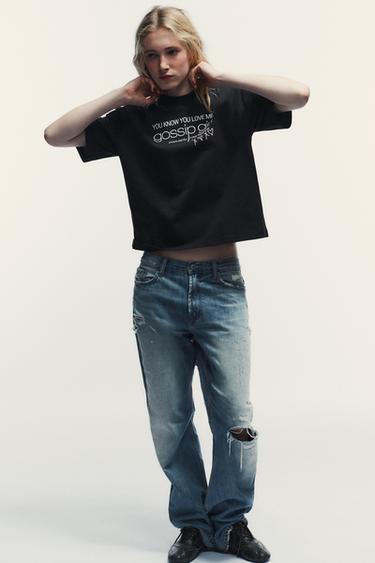 TRIČKO GOSSIP GIRL™ S KRÁTKÝM RUKÁVEM - Černá od Zara - Obrázek 0