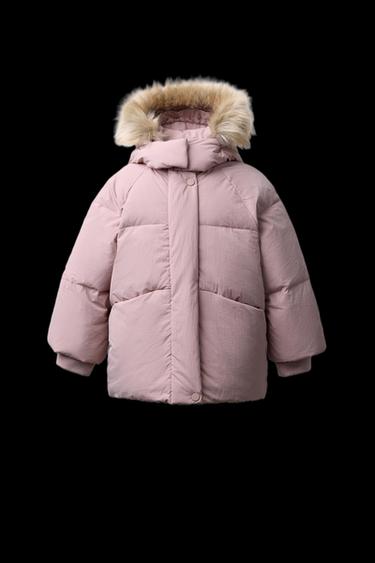 WASSERABWEISENDE DAUNENJACKE MIT ABNEHMBARER KUNSTFELLKAPUZE - Rosa von Zara