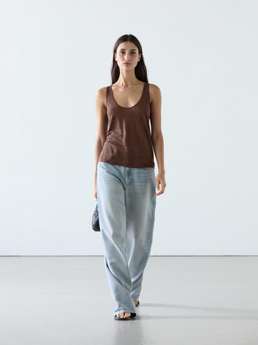 Zara 100% linen strappy top - Chocolate
