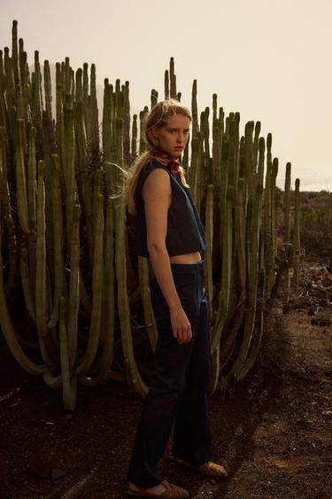 FLARE-LEG DENIM-LOOK TROUSERS - Indigo by Zara