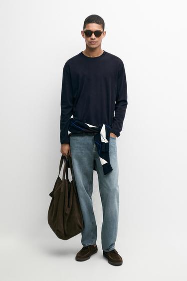 Zara 100% cotton long sleeve T-shirt - Navy blue - Image 0