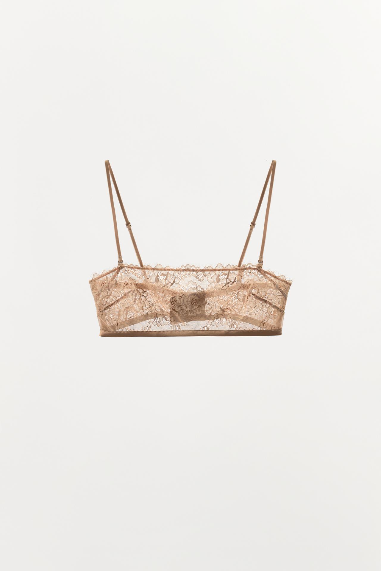 LACE BANDEAU BRA — Beige-pink