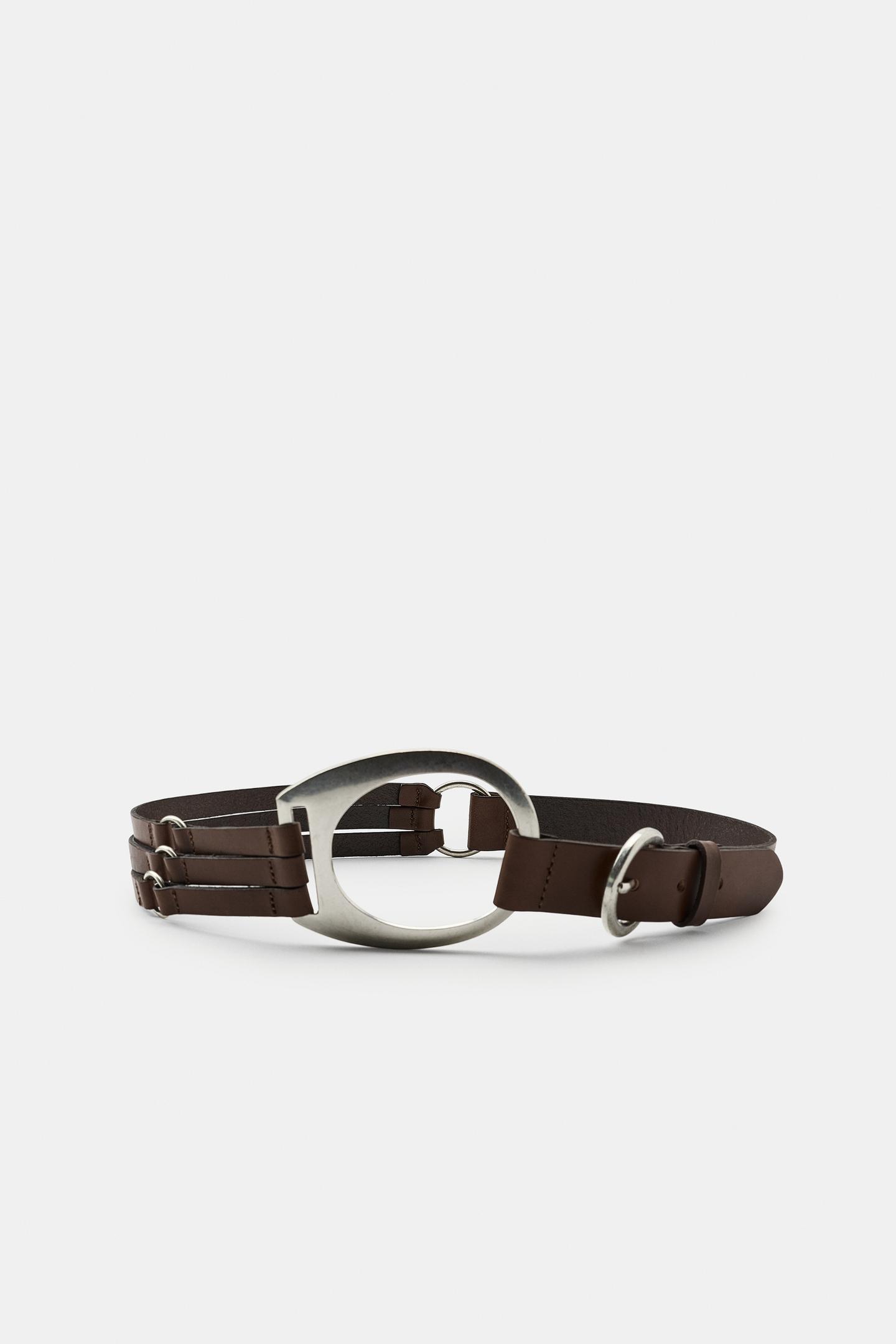 Женский ремень Zara Leather Ring Belt, цвет: Коричневый — фото 2