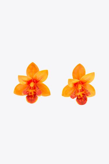 Zara RESIN FLOWER EARRINGS - Orange