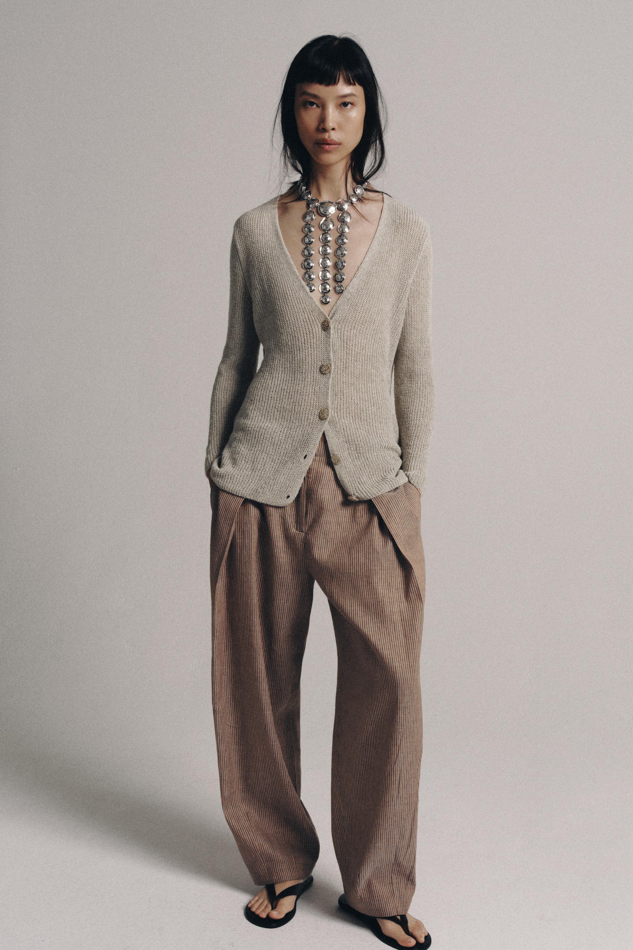 LINEN BLEND DARTED PANTS ZW COLLECTION — Orange