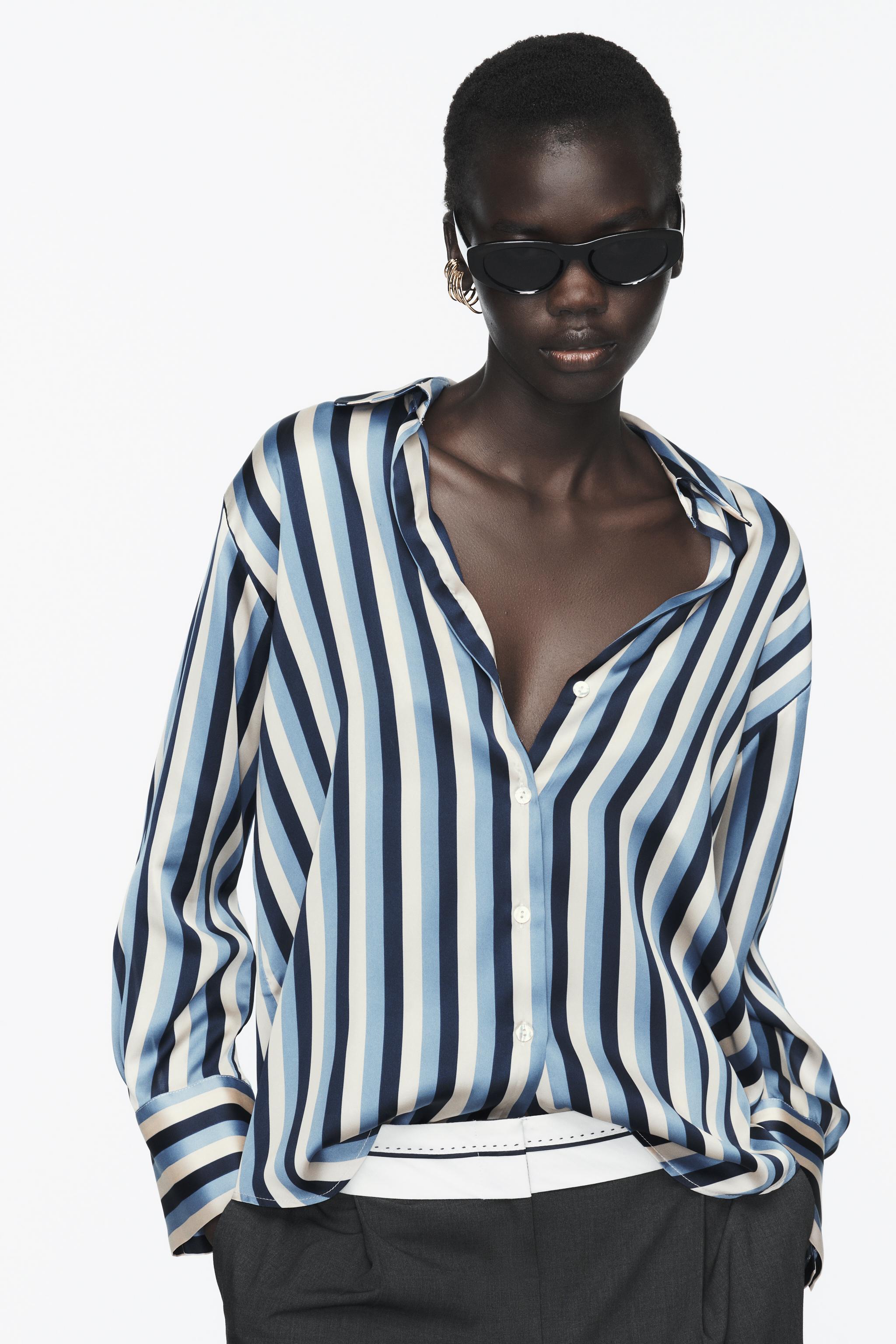 Striped button outlet up shirt womens