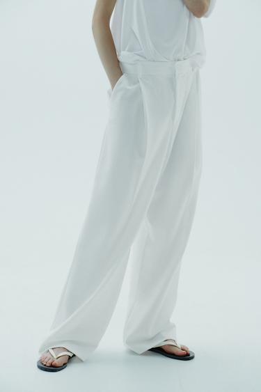 PANTALON À PINCES - Blanc de Zara