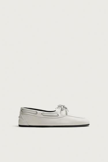 LEATHER DECK SHOES - Ecru White by Zara