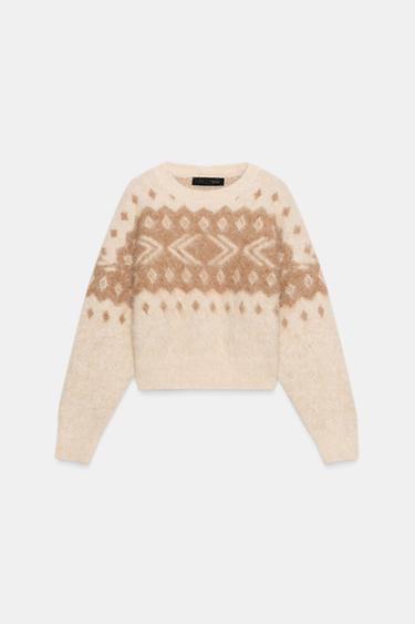 BRUSHED EFFECT JACQUARD KNIT JUMPER - Beige by Zara