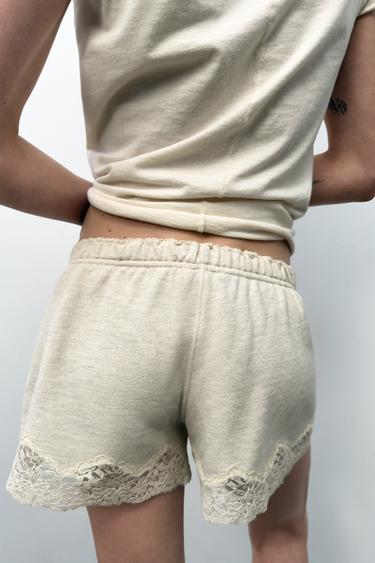 SHORT AVEC DENTELLE COMBINÉE - Gris chiné de Zara - Image 2