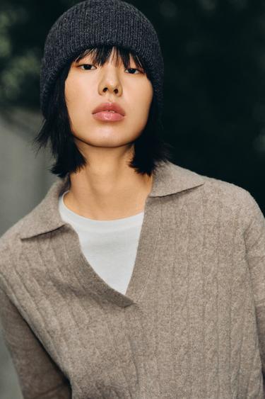 Zara 麻花針織 POLO 衫 - 斑紋貂色