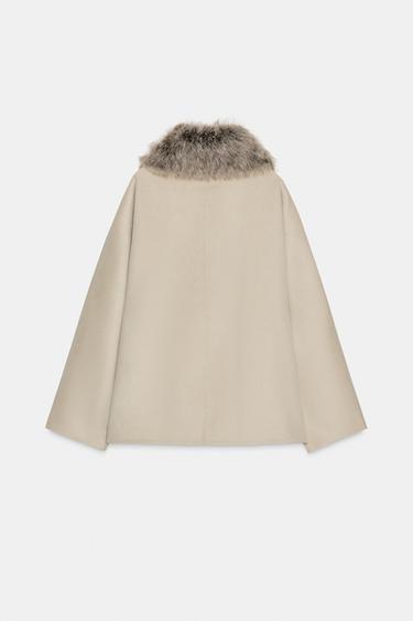 WOOL BLEND JACKET WITH FAUX FUR COLLAR ZW COLLECTION - Beige by Zara - Image 6