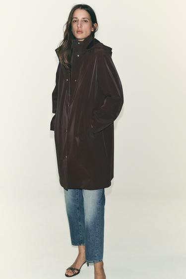 COATED HOODED WINDPROOF JACKET - Brown by Zara - Image 3