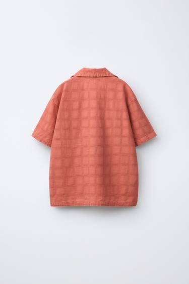 TEXTURED CHECK SHIRT - Orange by Zara - Image 1