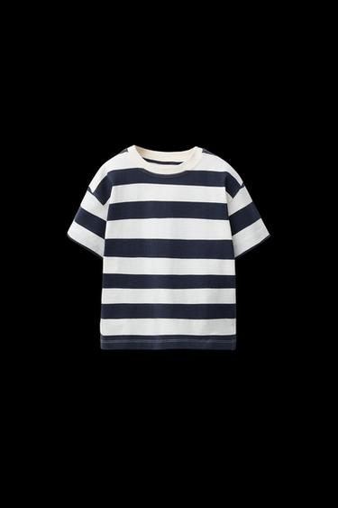 STRIPED T-SHIRT - Navy blue by Zara - Image 0