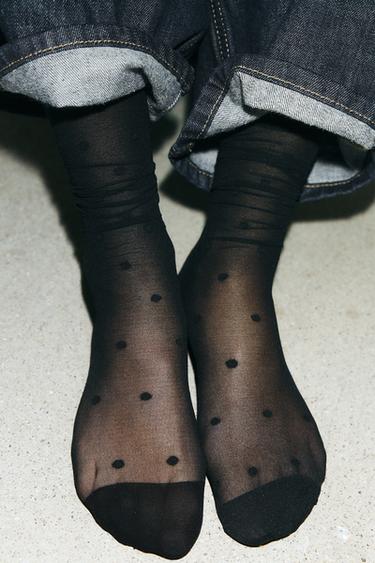 POLKA DOT STOCKING SOCKS - Black by Zara - Image 0