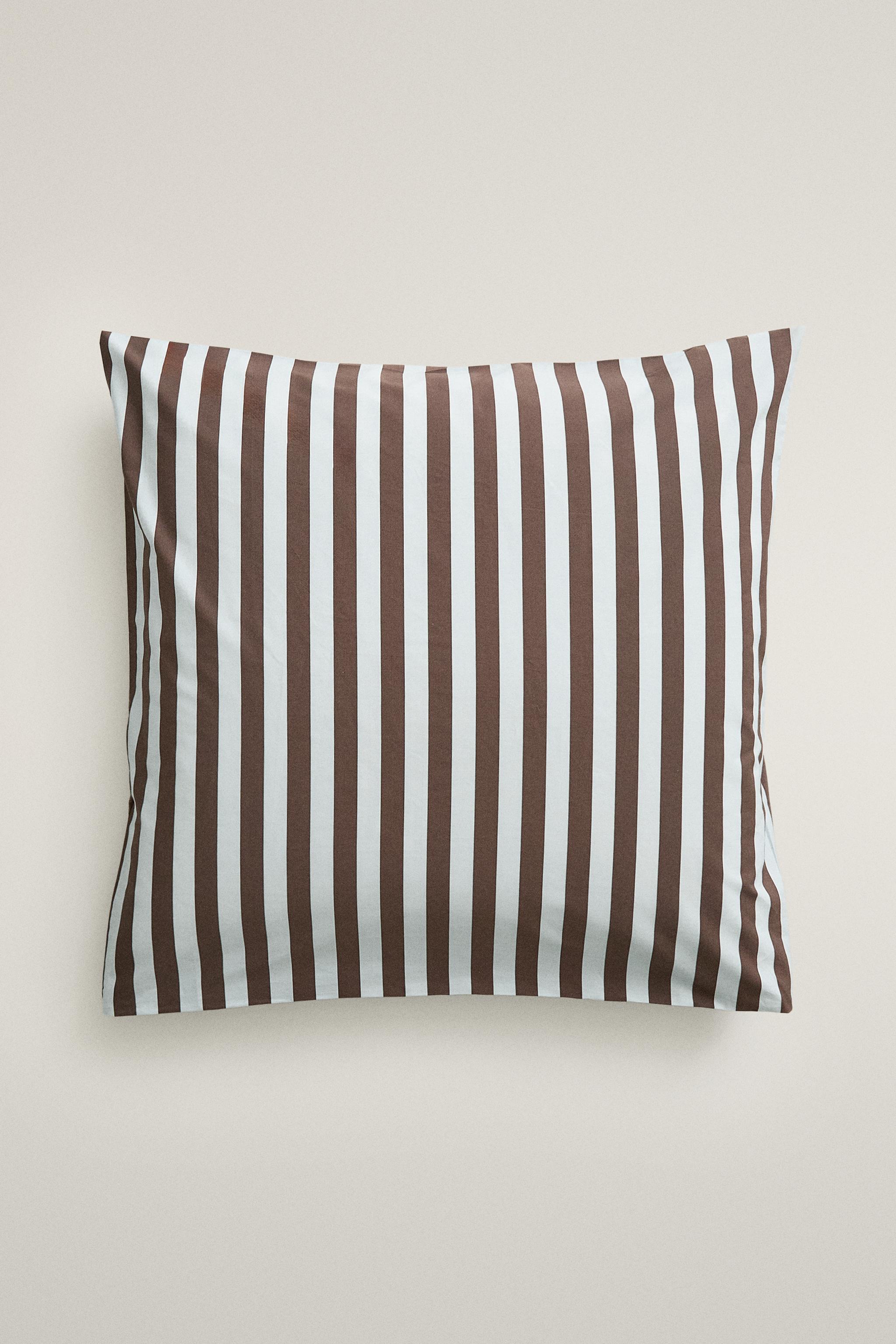 STRIPED COTTON PERCALE DUVET COVER (300 THREAD COUNT)
