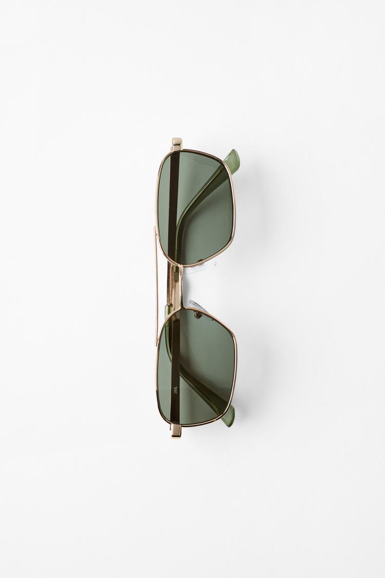 RECTANGULAR METAL SUNGLASSES — Golden