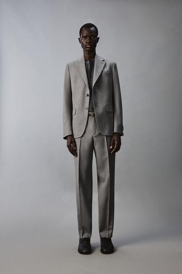 SLIM FIT WOOL BLEND SUIT TROUSERS - Grey by Zara