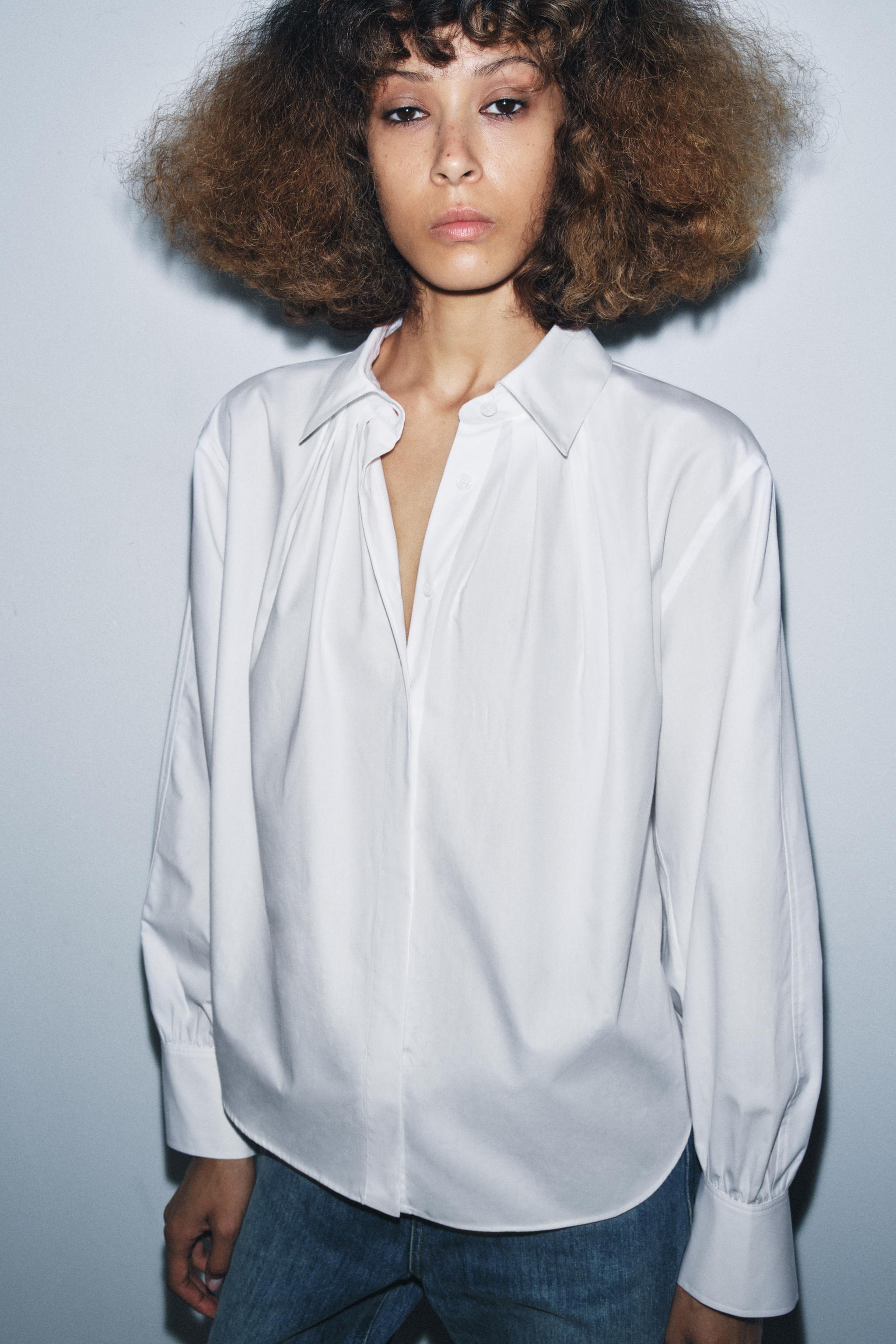 ZW COLLECTION POPLIN PLEATED SHIRT - White | ZARA Canada