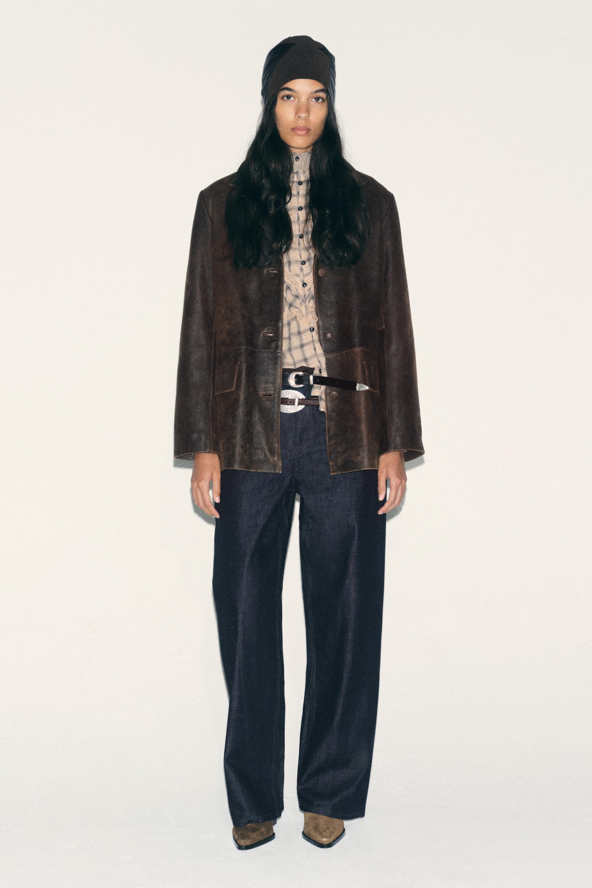 DISTRESSED 100% LEATHER JACKET - Brown | ZARA United States