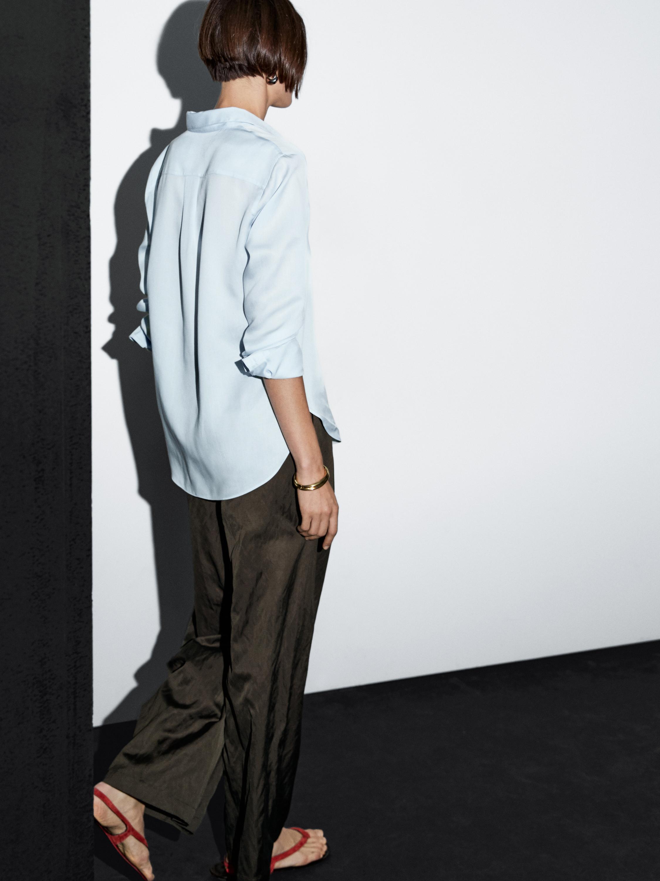 Wide-leg satin trousers with creased effect