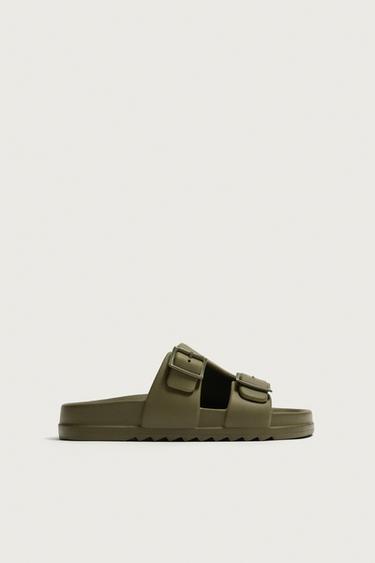 Zara RUBBERIZED DOUBLE STRAP SANDALS - Sea green