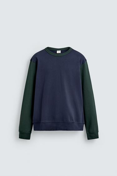 COLOUR BLOCK CREWNECK SWEATSHIRT - Black / Green by Zara