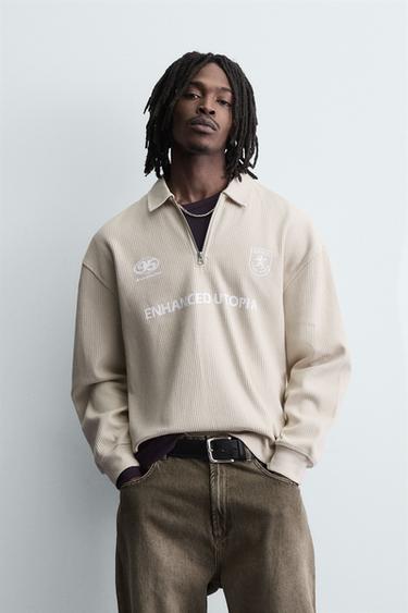 CABLE KNIT TEXTURED POLO SHIRT - Ecru by Zara