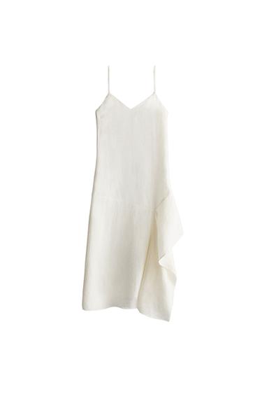 Zara ASYMMETRIC LINEN BEACH DRESS - Ecru