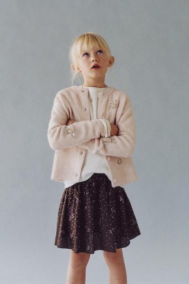 CARDIGAN WITH BEADED FLOWERS - Pale pink by Zara