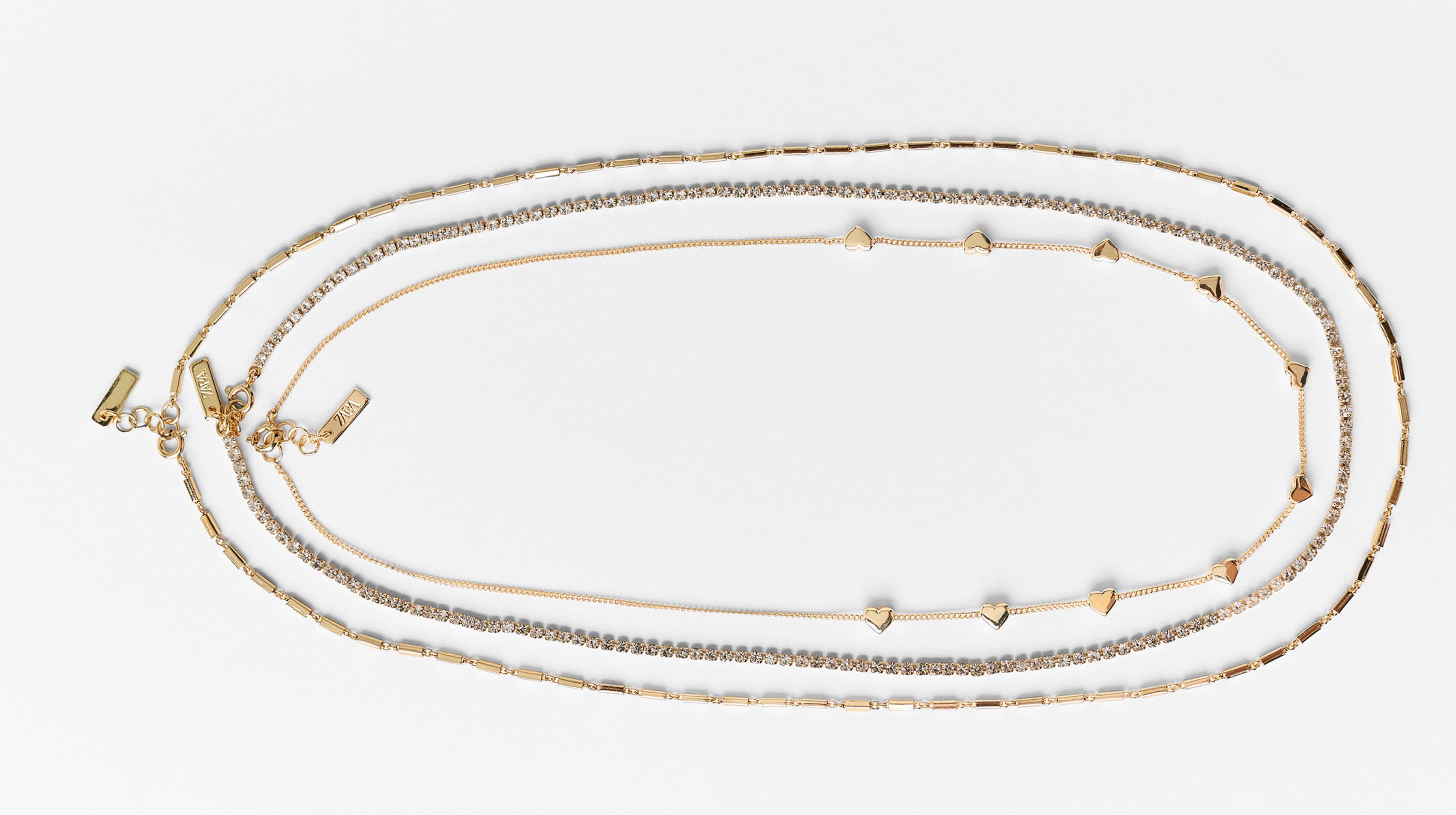 PACK OF 3 METAL NECKLACES — Golden