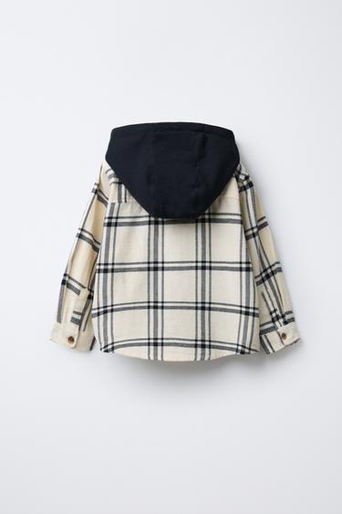 CHECK HOODED SHIRT WITH FLEECE - Ecru / Black by Zara - Image 1