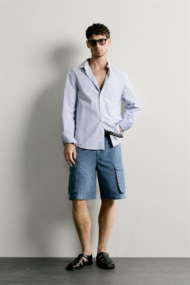 قميص Regular Fit بنسيج أوكسفورد - أزرق / أبيض الخاص بـ Zara - صورة 0