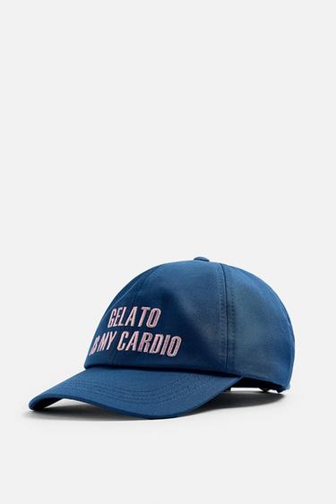 CAP WITH EMBROIDERED SLOGAN - Blue by Zara