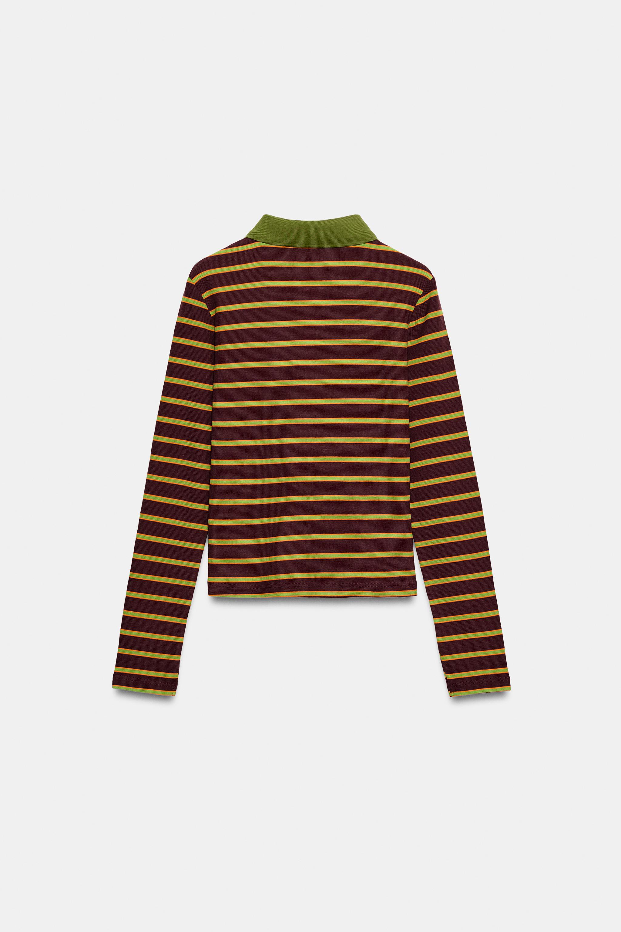 Zara KONTRAST ÇİZGİLİ POLO T-SHIRT görsel 7
