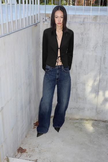 Zara 人造麂皮綁帶襯衫 - 黑色