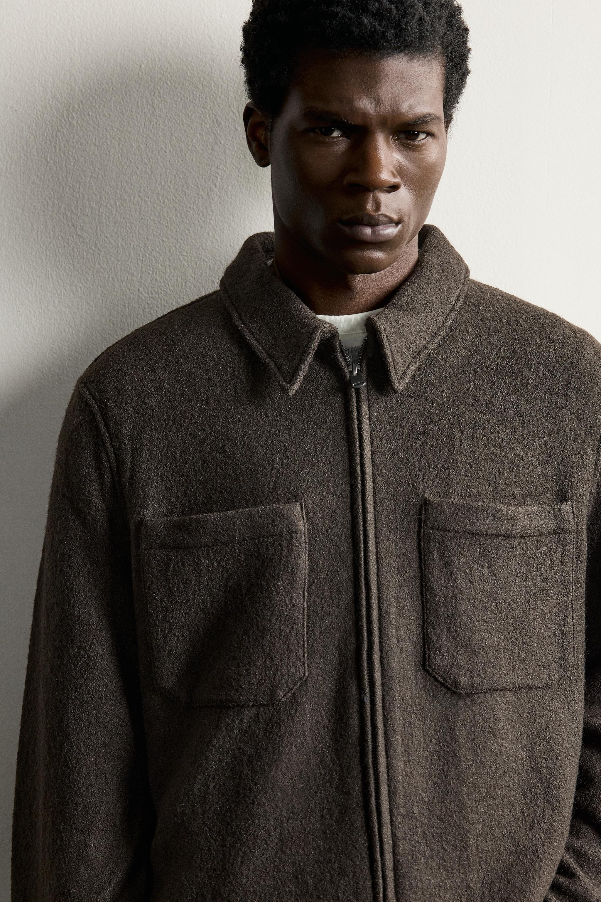 VISCOSE-WOOL BLEND TEXTURED OVERSHIRT