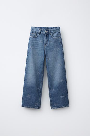 WIDE-LEG RHINESTONE BOW JEANS - Blue by Zara