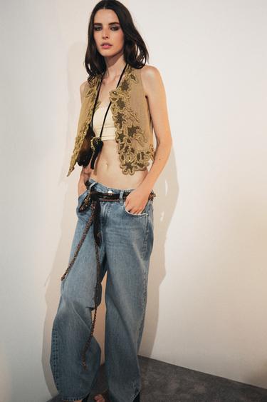 ZW COLLECTION CONTRAST EMBROIDERED WAISTCOAT - Ochre by Zara - Image 0