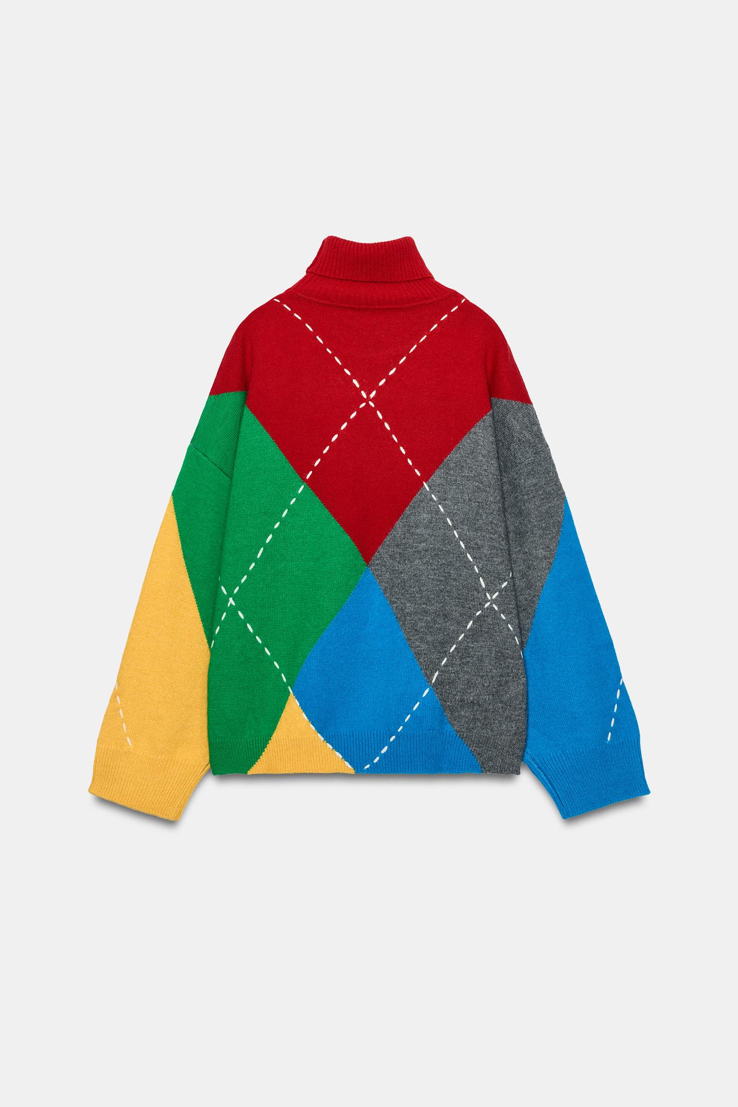 Женский свитер Zara Oversized Argyle Knit, цвет: Only One — фото 7