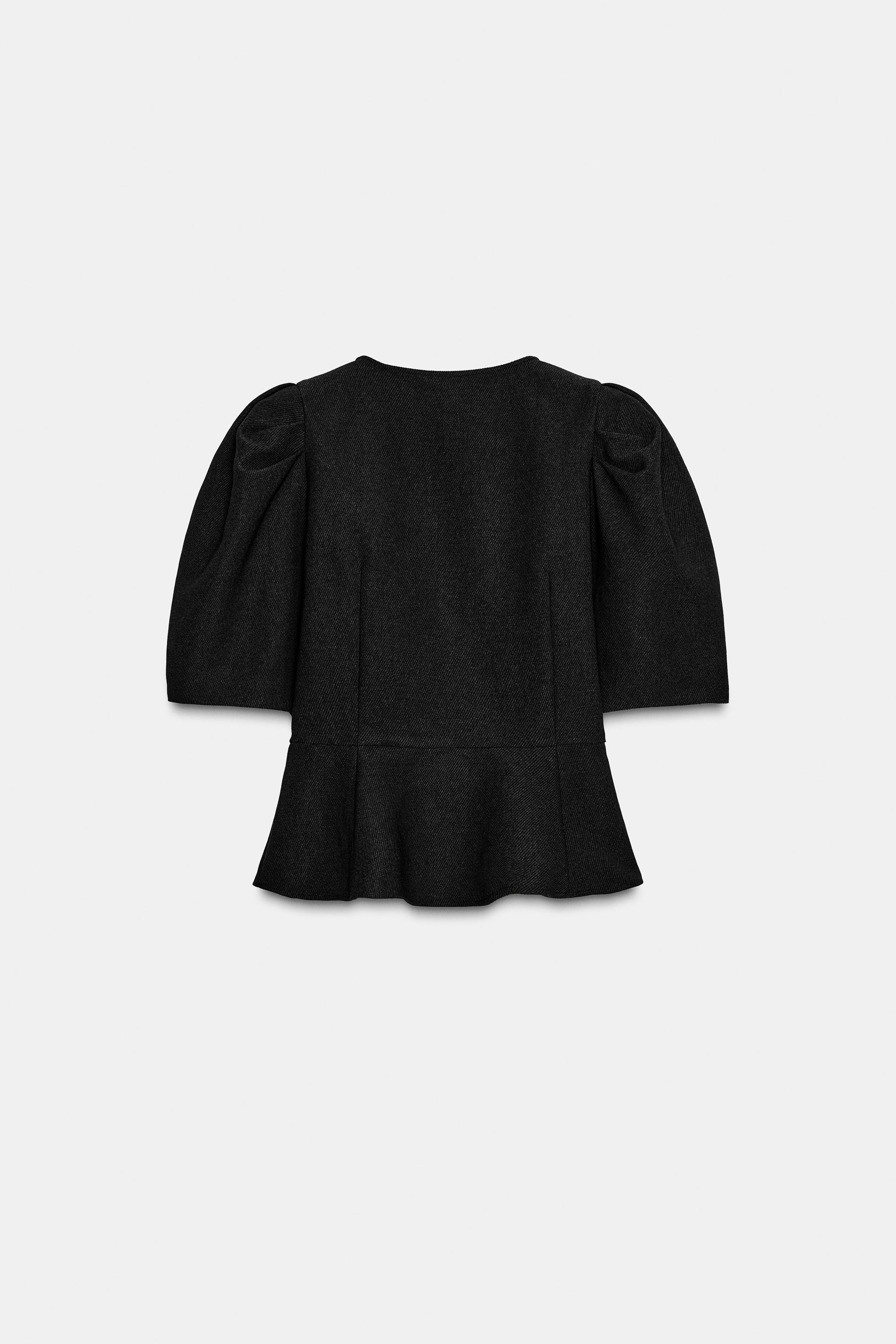 PUFF SLEEVE PEPLUM TOP - Anthracite Gray | ZARA Canada