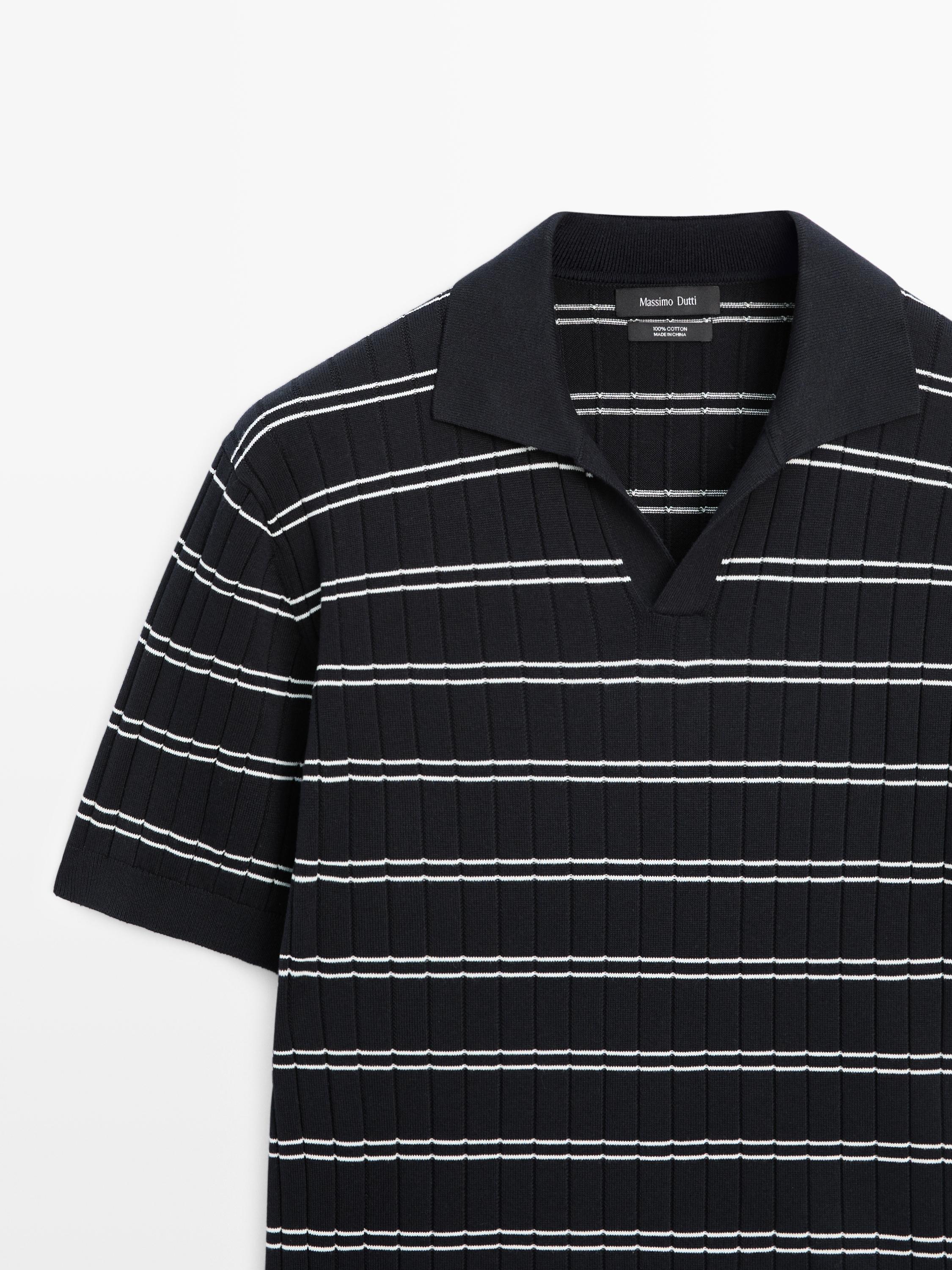 Striped cotton knit polo shirt