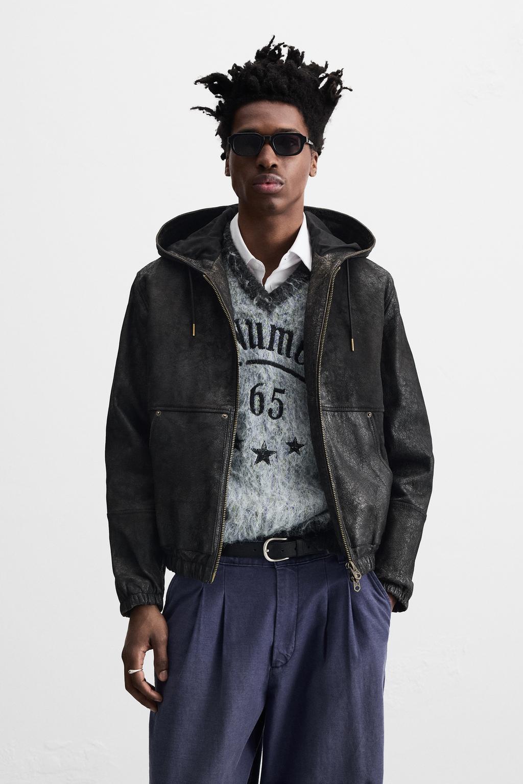 LEATHER HOODED JACKET